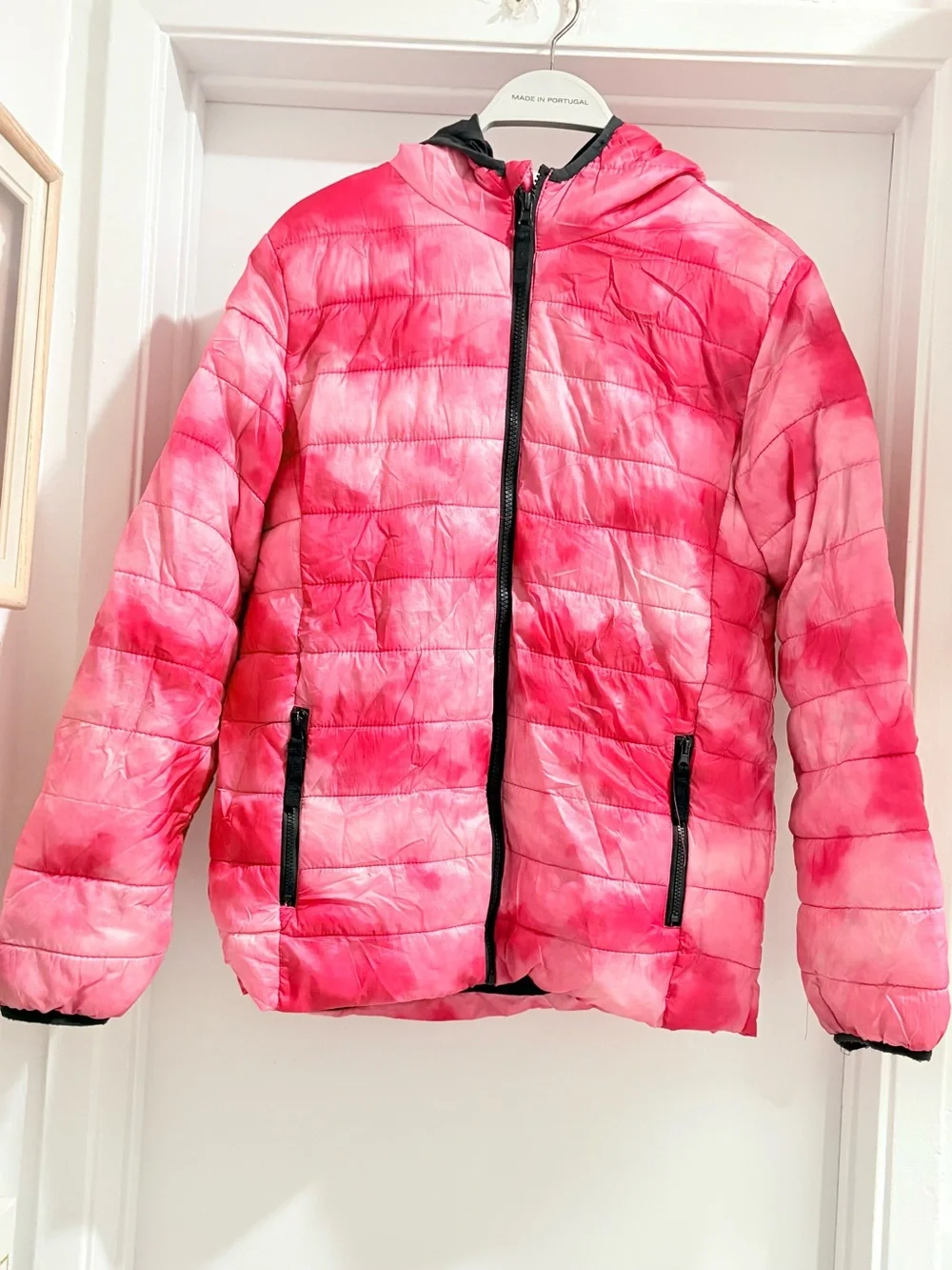 Girls' Pink Tie-Dye Hooded Puffer Jacket